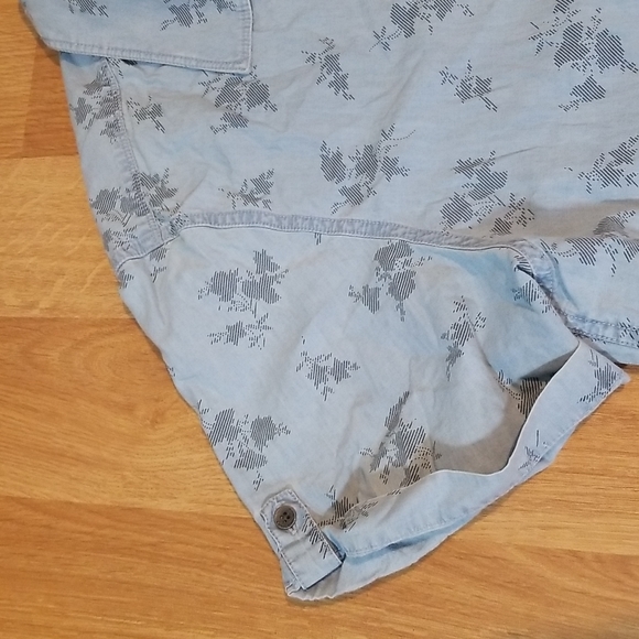 Calvin Klein Jeans mens short sleeve button down leaf print shirt blue XL EUC - Picture 7 of 9